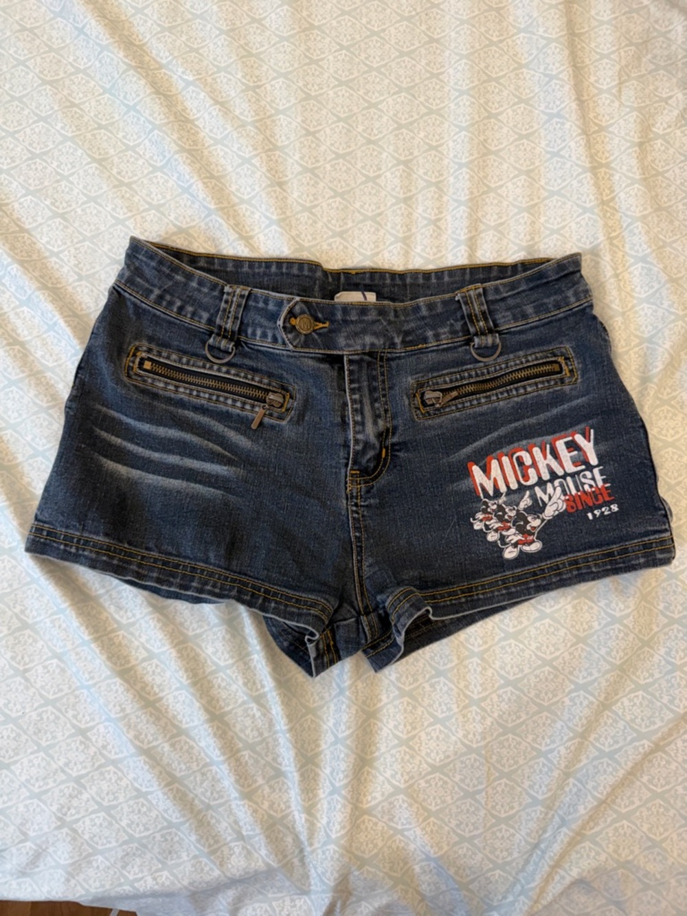 Disney Dark Blue Denim Mickey Mouse Graphic Jean Shorts